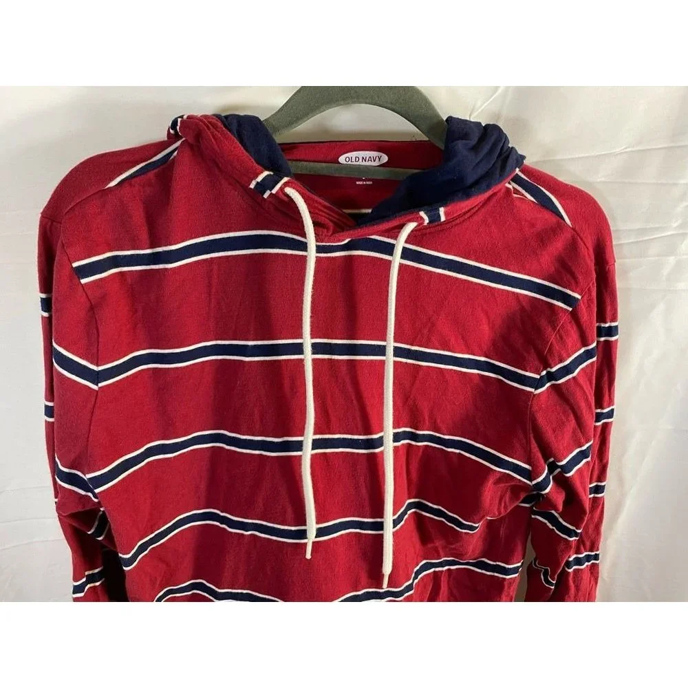 Old‎ Navy Sweater Boys Small Red Blue Striped Long Sleeve Drawstring Hoodie Kids